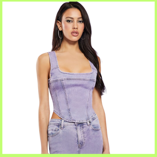 <img src="www.instagra,.com/iheartjlove_iheartjlove.com" alt="Crafted from stretch-denim, this crop top features shoulder straps, a square-cut neckline and back, and a curved hem. Matching bottoms available." />